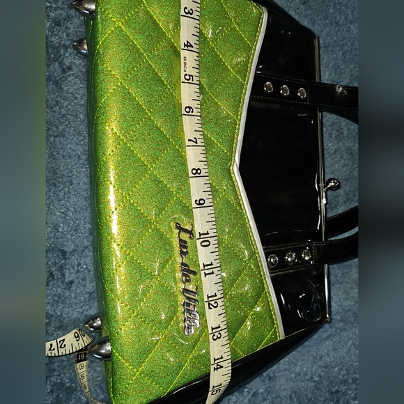 Lux de Ville Lime Green Sparkle Femma Fatale Kiss Lock Purse - Picture 13 of 14